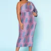 Plus Size Multi Dotted Print One Sleeve Midi Dress