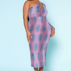 Plus Size Multi Dotted Print One Sleeve Midi Dress -Radiant Drape Sales 2022515 001 2