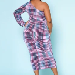 Plus Size Multi Dotted Print One Sleeve Midi Dress -Radiant Drape Sales 2022515 001 4