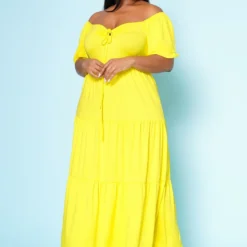 Plus Size Off Shoulder Fit & Flare Maxi Dress