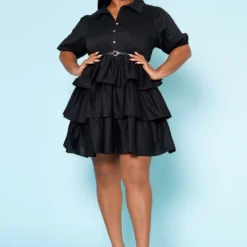 Plus Size Ruffle Tiered Flare Mini Dress