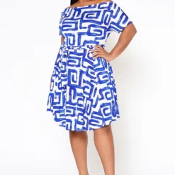 Plus Size Abstract Print Off Shoulder Flare Dress 8 Plus Size Abstract Print Off Shoulder Flare Dress -Radiant Drape Sales 2022519 001 3