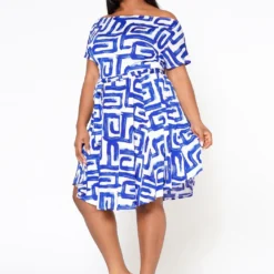 Plus Size Abstract Print Off Shoulder Flare Dress 9 Plus Size Abstract Print Off Shoulder Flare Dress -Radiant Drape Sales 2022519 001 4