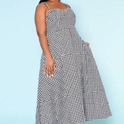 Plus Size Houndstooth Print Maxi Dress -Radiant Drape Sales 2022520 001 1