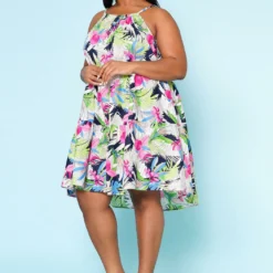 Plus Size Tropic Floral Pattern Flare Mini Dress -Radiant Drape Sales 2022523 001 3