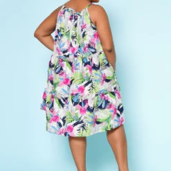 Plus Size Tropic Floral Pattern Flare Mini Dress -Radiant Drape Sales 2022523 001 4