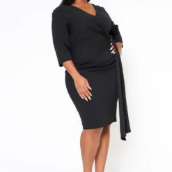 Plus Size V Neck Overlay Drape Mini Dress 8 Plus Size V Neck Overlay Drape Mini Dress -Radiant Drape Sales 2022524 001 0