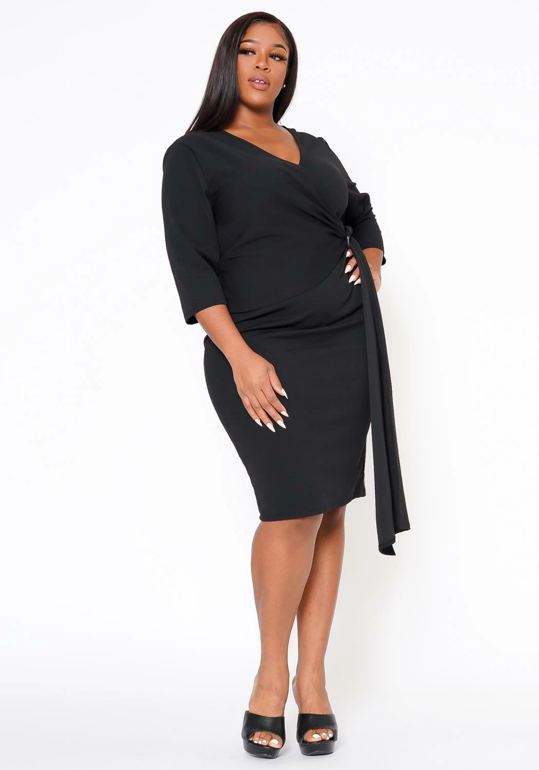 Plus Size V Neck Overlay Drape Mini Dress 3 Plus Size V Neck Overlay Drape Mini Dress - Image 3