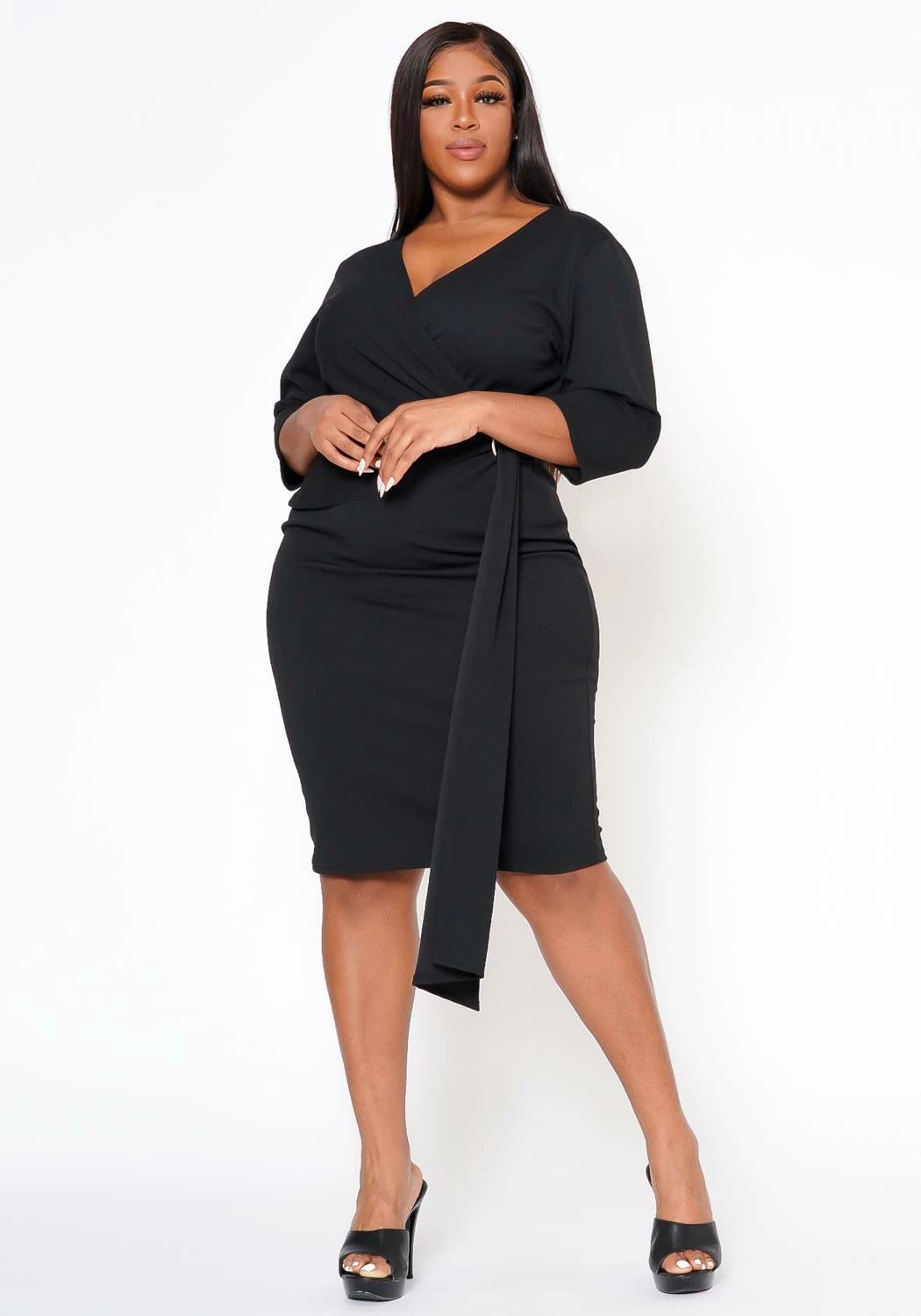 Plus Size V Neck Overlay Drape Mini Dress 2 Plus Size V Neck Overlay Drape Mini Dress - Image 2