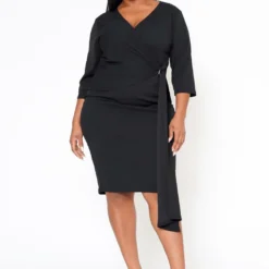 Plus Size V Neck Overlay Drape Mini Dress