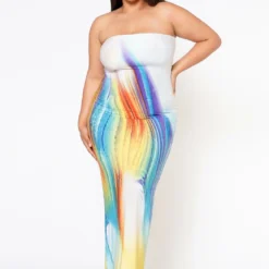 Plus Size Sunset Views Multi Print Tube Maxi Dress