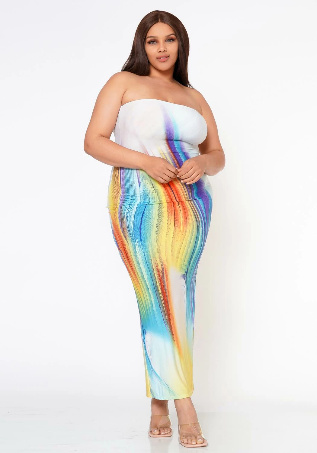 Plus Size Sunset Views Multi Print Tube Maxi Dress 2 Plus Size Sunset Views Multi Print Tube Maxi Dress - Image 2