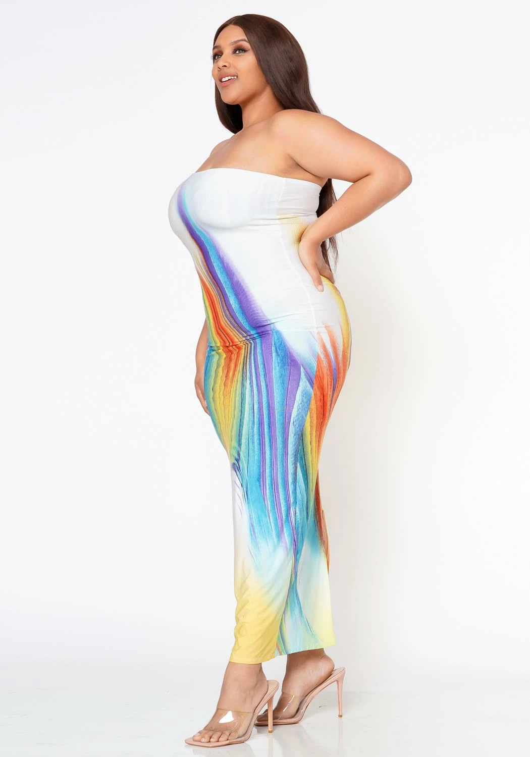 Plus Size Sunset Views Multi Print Tube Maxi Dress 3 Plus Size Sunset Views Multi Print Tube Maxi Dress - Image 3