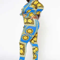 Plus Size Golden Brocade Print Collar Top & Leggings Set 7 Plus Size Golden Brocade Print Collar Top & Leggings Set -Radiant Drape Sales 2022541 001 2