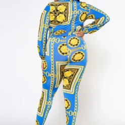 Plus Size Golden Brocade Print Collar Top & Leggings Set 8 Plus Size Golden Brocade Print Collar Top & Leggings Set -Radiant Drape Sales 2022541 001 3