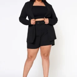 Plus Size Workaholic Blazer & Belted Shorts Set