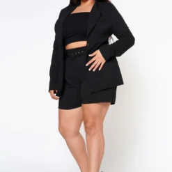 Plus Size Workaholic Blazer & Belted Shorts Set 9 Plus Size Workaholic Blazer & Belted Shorts Set -Radiant Drape Sales 2022544 001 3