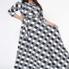 Plus Size Fit & Flare Plaid Pattern Maxi Dress