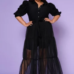 Plus Size Puff Sleeve Long Tulle Blouse -Radiant Drape Sales 2022552 001 2