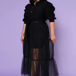 Plus Size Puff Sleeve Long Tulle Blouse -Radiant Drape Sales 2022552 001 4