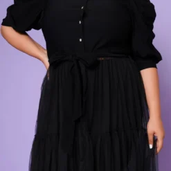 Plus Size Puff Sleeve Long Tulle Blouse -Radiant Drape Sales 2022552 001 6