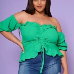 Plus Size Off Shoulder Ruffle Trim Top