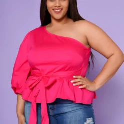 Plus Size Asymmetric One Sleeve Peplum Blouse -Radiant Drape Sales 2022554 001 1