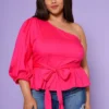 Plus Size Asymmetric One Sleeve Peplum Blouse