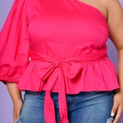 Plus Size Asymmetric One Sleeve Peplum Blouse -Radiant Drape Sales 2022554 001 5
