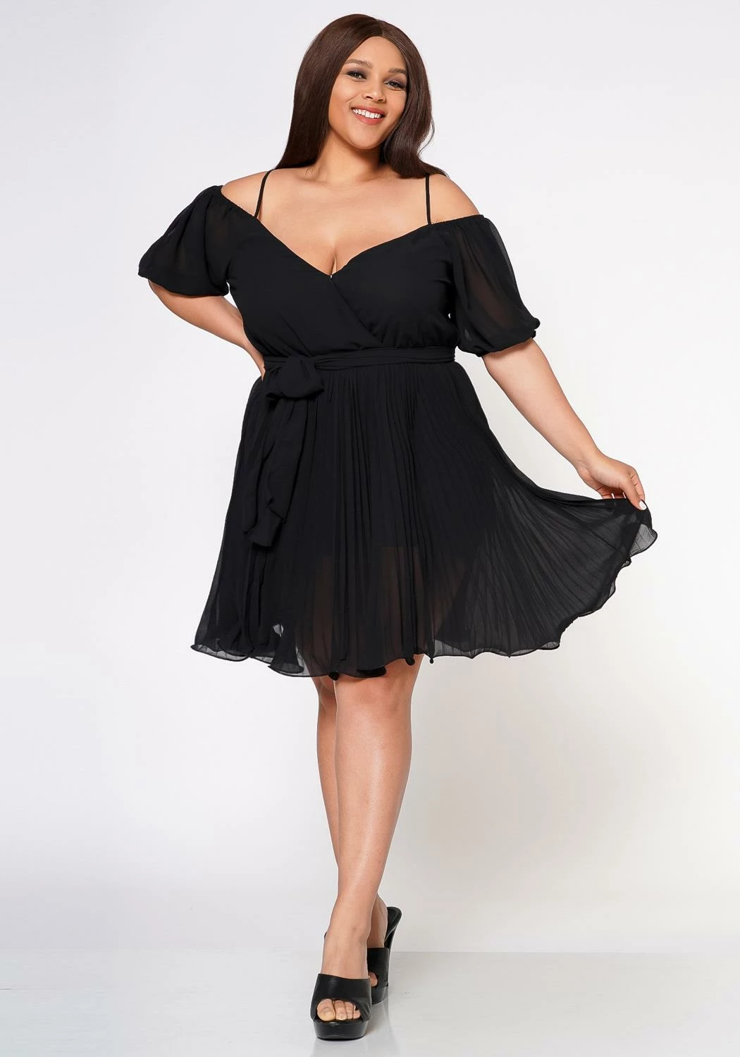Plus Size Off Shoulder Pleated Flare Dress 1 Plus Size Off Shoulder Pleated Flare Dress