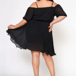 Plus Size Off Shoulder Pleated Flare Dress 8 Plus Size Off Shoulder Pleated Flare Dress -Radiant Drape Sales 2022557 001 3