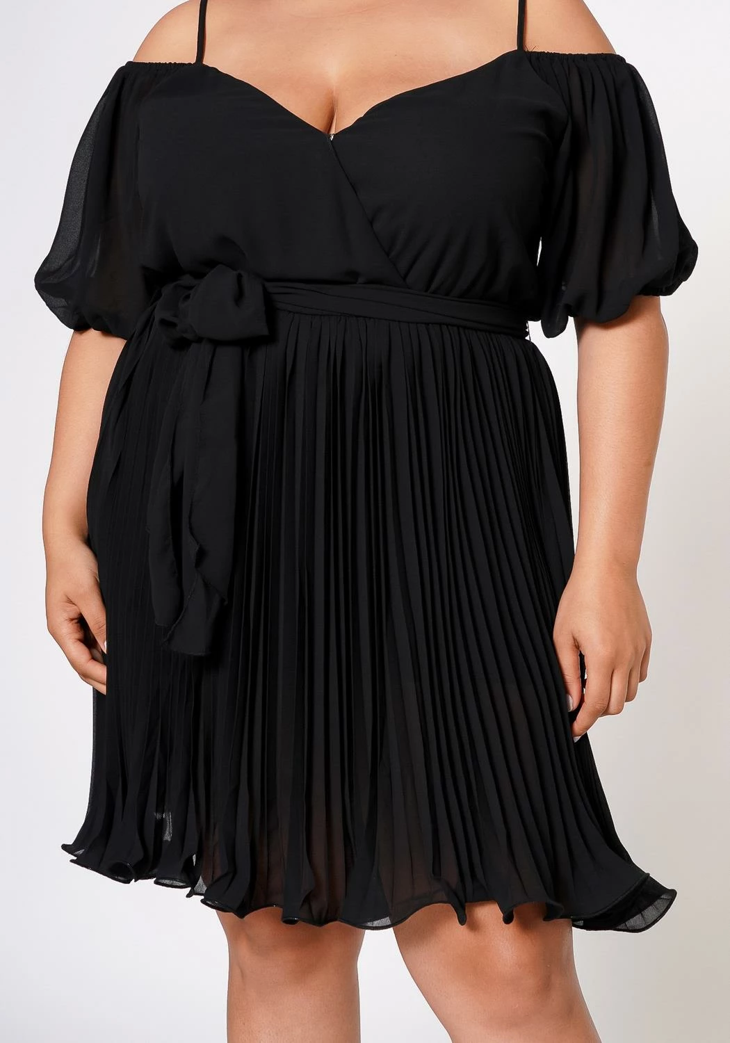 Plus Size Off Shoulder Pleated Flare Dress 5 Plus Size Off Shoulder Pleated Flare Dress - Image 5