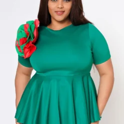 Plus Size Floral Decor Peplum Blouse
