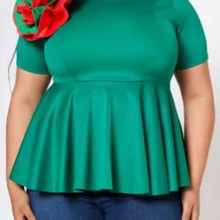 Plus Size Floral Decor Peplum Blouse -Radiant Drape Sales 2022561 001 4