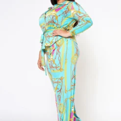 Plus Size Brocade Print Collar Top & Flare Pants Set 8 Plus Size Brocade Print Collar Top & Flare Pants Set -Radiant Drape Sales 2022562 001 2