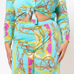 Plus Size Brocade Print Collar Top & Flare Pants Set 11 Plus Size Brocade Print Collar Top & Flare Pants Set -Radiant Drape Sales 2022562 001 5