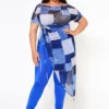 Plus Size Patchwork Mesh Print Asymmetric Top