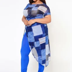 Plus Size Patchwork Mesh Print Asymmetric Top -Radiant Drape Sales 2022582 001 2