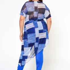 Plus Size Patchwork Mesh Print Asymmetric Top -Radiant Drape Sales 2022582 001 3