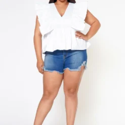 Plus Size Linen Ruffle Hem Blouse -Radiant Drape Sales 2022587 001 0