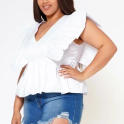 Plus Size Linen Ruffle Hem Blouse -Radiant Drape Sales 2022587 001 4