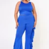 Plus Size Racerback Top & Ruffle Trim Pants Set