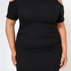 Plus Size Ribbed Knit Cold Shoulder Mini Dress -Radiant Drape Sales 2022591 001 3