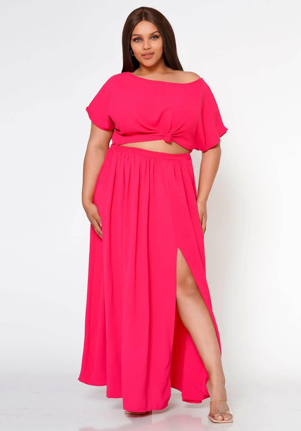 Plus Size Sincere Crop Blouse & Flare Maxi Skirt Set 1 Plus Size Sincere Crop Blouse & Flare Maxi Skirt Set