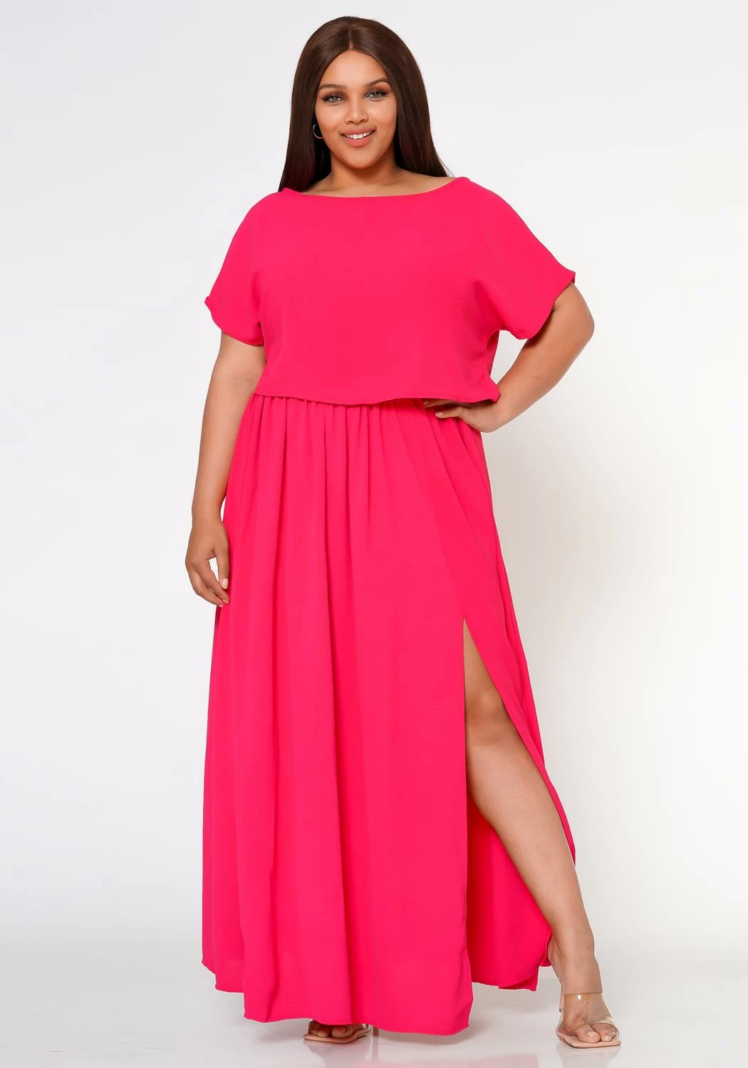 Plus Size Sincere Crop Blouse & Flare Maxi Skirt Set 3 Plus Size Sincere Crop Blouse & Flare Maxi Skirt Set - Image 3