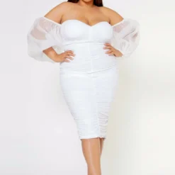 Plus Size Romantic Off Shoulder Ruched Midi Dress