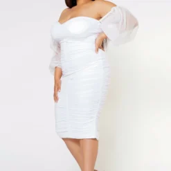 Plus Size Romantic Off Shoulder Ruched Midi Dress -Radiant Drape Sales 2022600 001 2