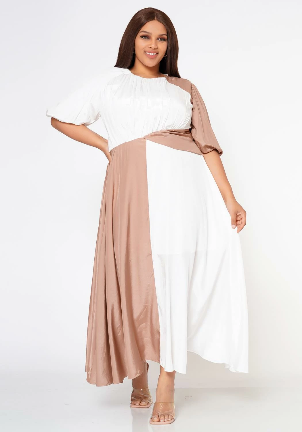 Plus Size Color Splice Fit & Flare Maxi Dress 1 Plus Size Color Splice Fit & Flare Maxi Dress
