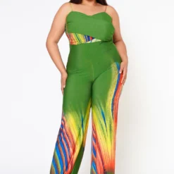 Plus Size Multi Print Flare Cami Jumpsuit