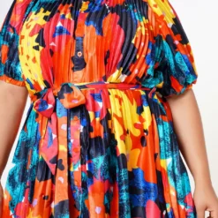 Plus Size Multi Pattern Pleated Fit & Flare Dress -Radiant Drape Sales 2022608 001 5
